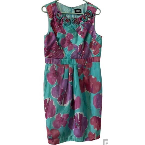Adrianna Papell Teal and Purple Floral Midi Dress - Picture 1 of 11